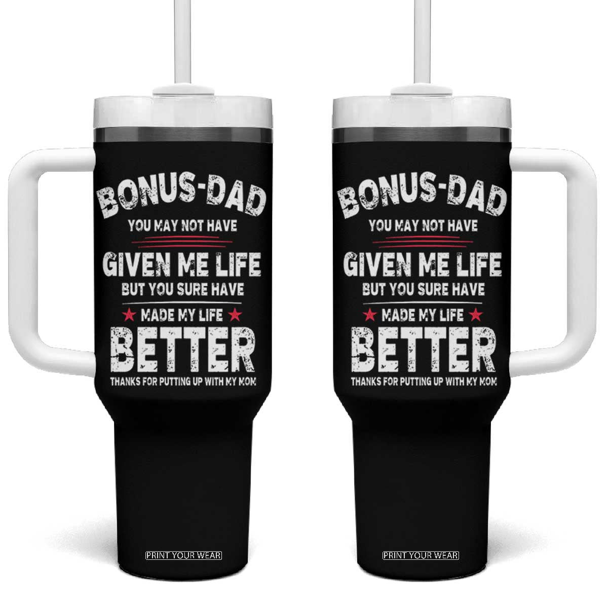 Bonus dad Tumbler With Handle Step Dad Fathers Day TS10 One Size: 40 oz Black Print Your Wear