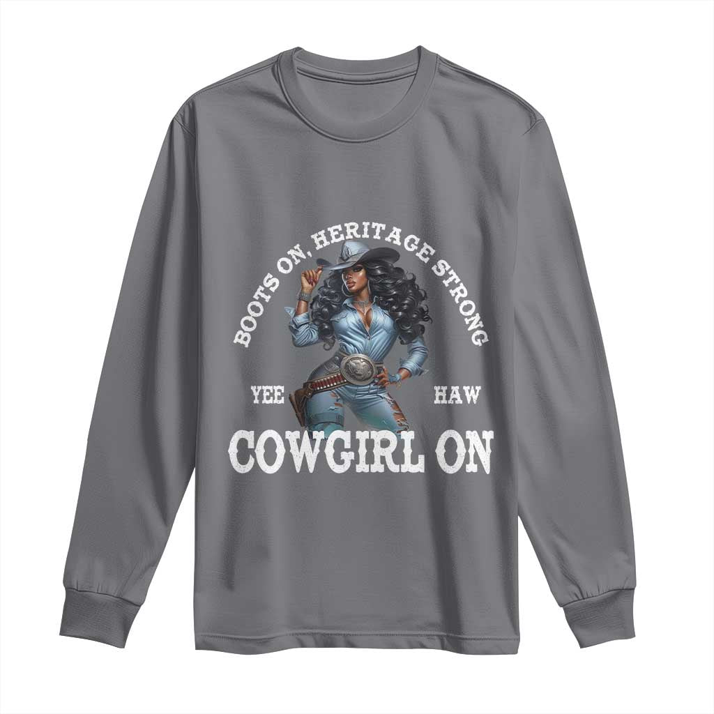 Boots On Heritage Strong Cowgirl On Long Sleeve Shirt African American Black Cowgirl TS11 Charcoal Print Your Wear