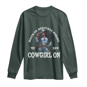 Boots On Heritage Strong Cowgirl On Long Sleeve Shirt African American Black Cowgirl TS11 Dark Forest Green Print Your Wear