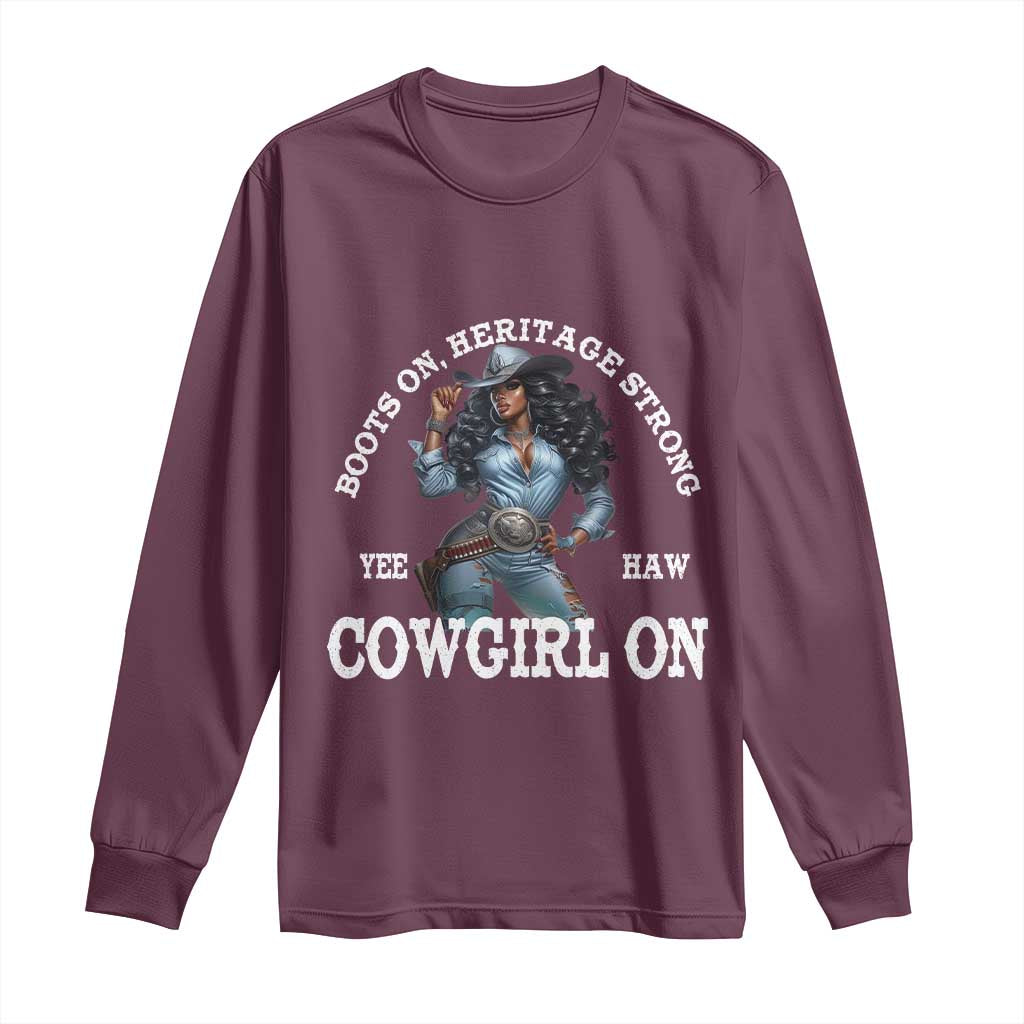 Boots On Heritage Strong Cowgirl On Long Sleeve Shirt African American Black Cowgirl TS11 Maroon Print Your Wear