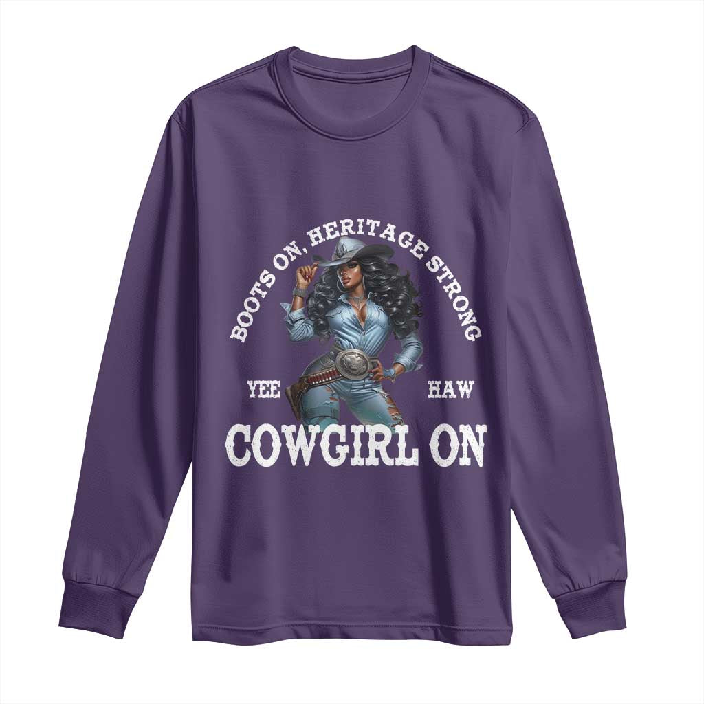 Boots On Heritage Strong Cowgirl On Long Sleeve Shirt African American Black Cowgirl TS11 Purple Print Your Wear
