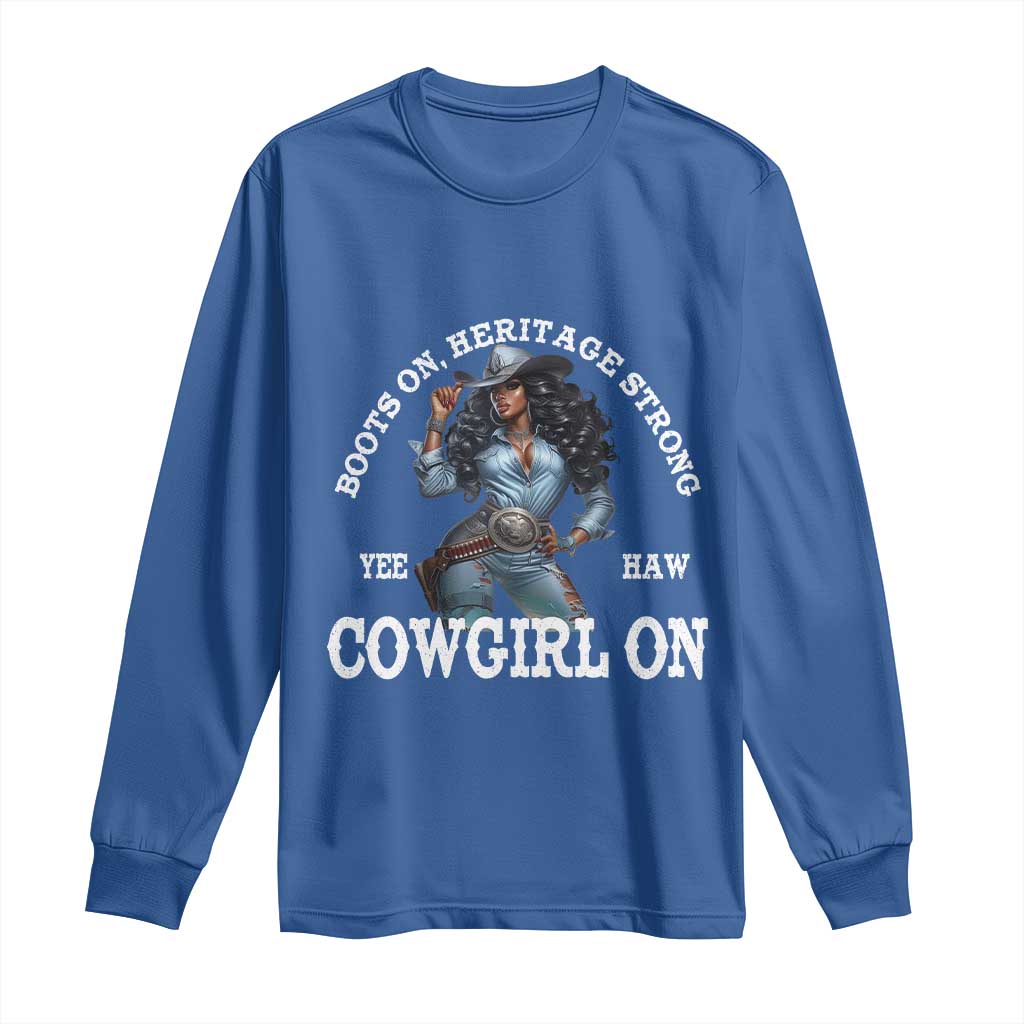 Boots On Heritage Strong Cowgirl On Long Sleeve Shirt African American Black Cowgirl TS11 Royal Blue Print Your Wear