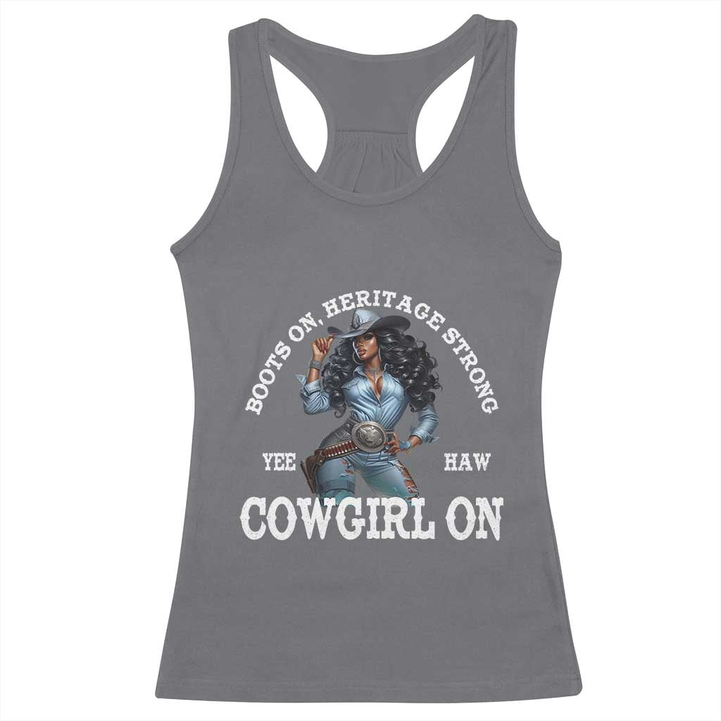 Boots On Heritage Strong Cowgirl On Racerback Tank Top African American Black Cowgirl TS11 Charcoal Print Your Wear