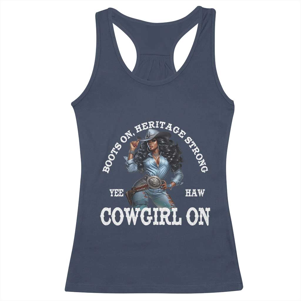Boots On Heritage Strong Cowgirl On Racerback Tank Top African American Black Cowgirl TS11 Navy Print Your Wear