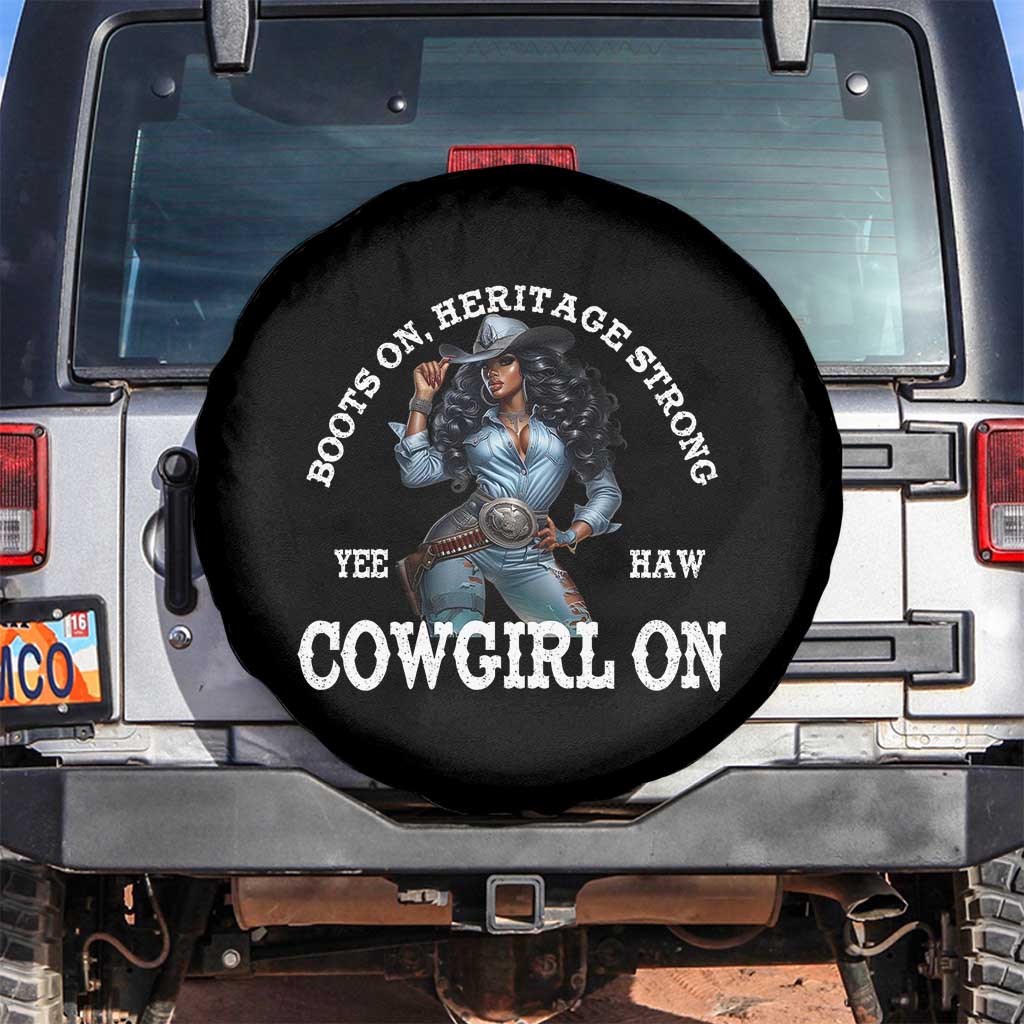 Boots On Heritage Strong Cowgirl On Spare Tire Cover African American Black Cowgirl TS11 No hole Black Print Your Wear