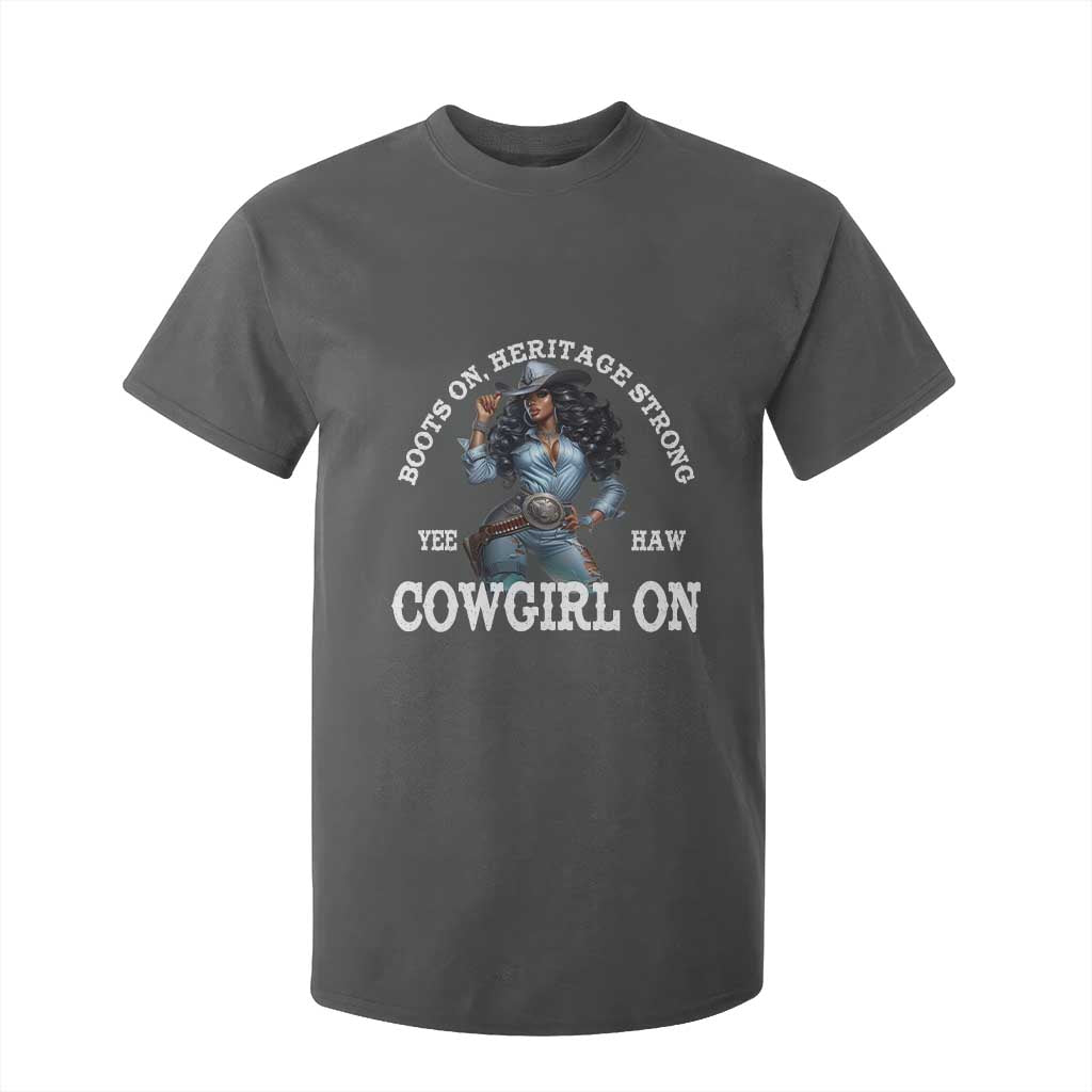 Boots On Heritage Strong Cowgirl On T Shirt For Kid African American Black Cowgirl TS11 Dark Heather Print Your Wear