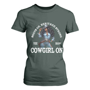 Boots On Heritage Strong Cowgirl On T Shirt For Women African American Black Cowgirl TS11 Dark Forest Green Print Your Wear