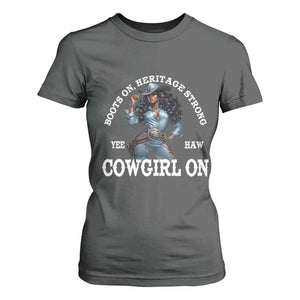 Boots On Heritage Strong Cowgirl On T Shirt For Women African American Black Cowgirl TS11 Dark Heather Print Your Wear