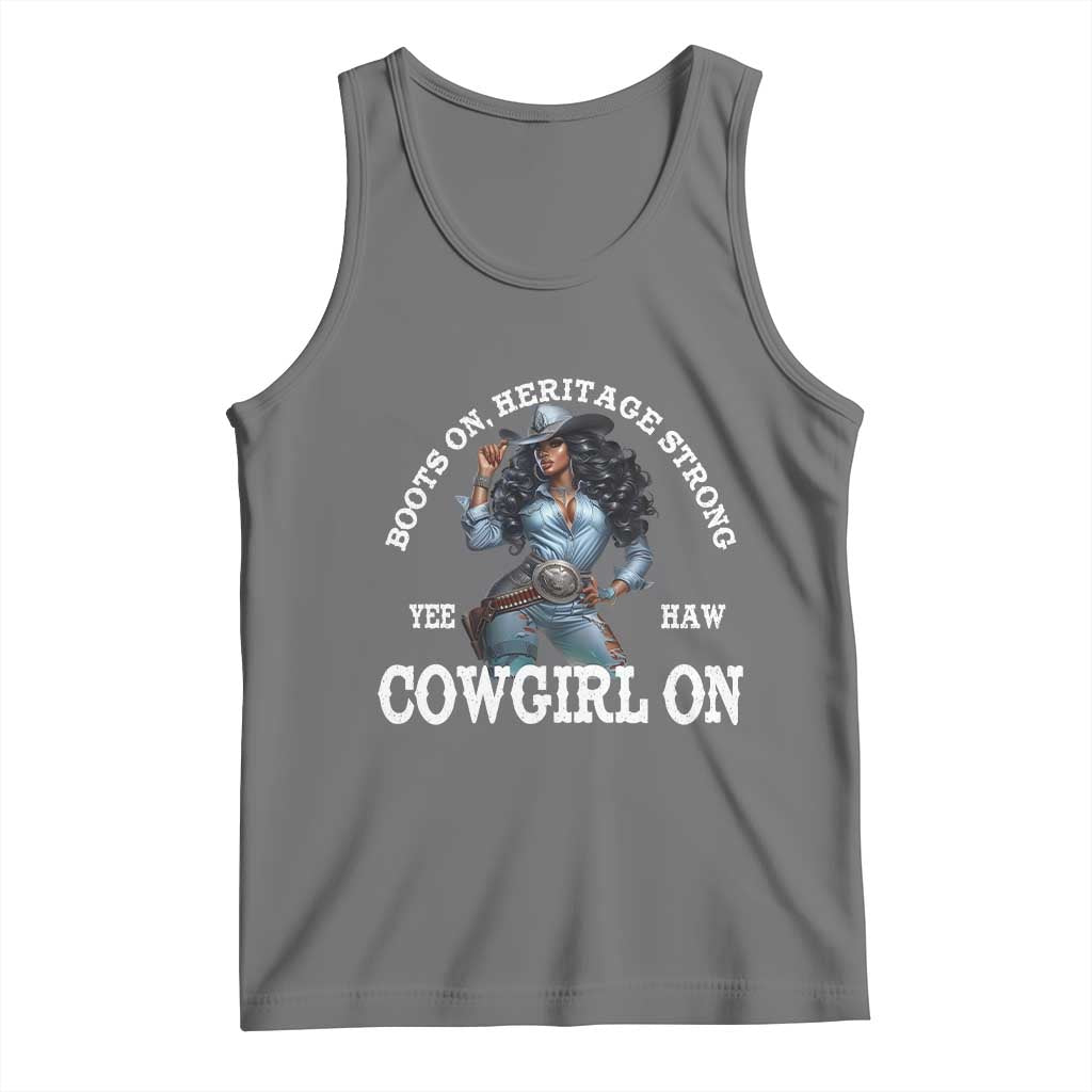 Boots On Heritage Strong Cowgirl On Tank Top African American Black Cowgirl TS11 Black Heather Print Your Wear