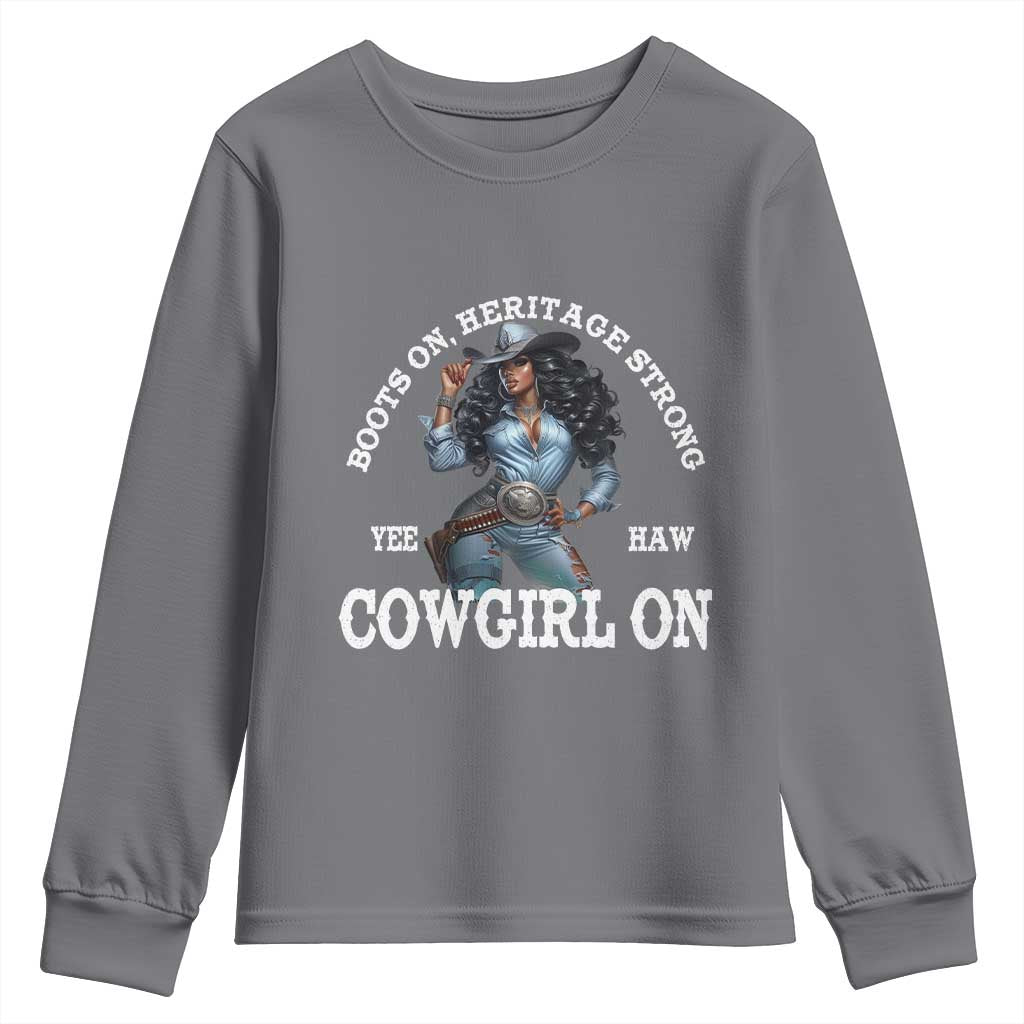 Boots On Heritage Strong Cowgirl On Youth Sweatshirt African American Black Cowgirl TS11 Charcoal Print Your Wear