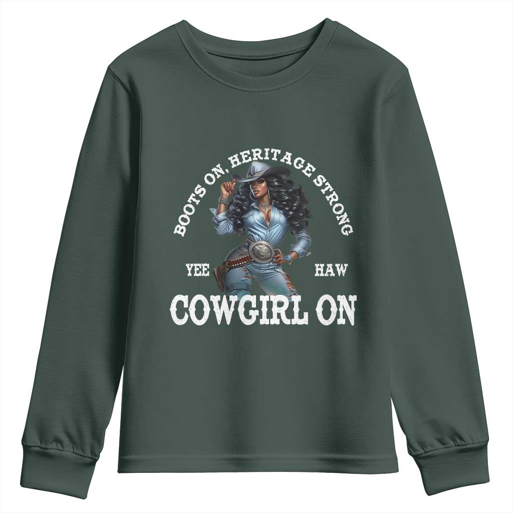 Boots On Heritage Strong Cowgirl On Youth Sweatshirt African American Black Cowgirl TS11 Dark Forest Green Print Your Wear