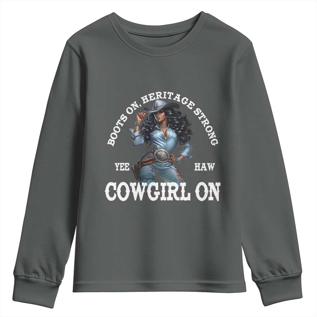Boots On Heritage Strong Cowgirl On Youth Sweatshirt African American Black Cowgirl TS11 Dark Heather Print Your Wear