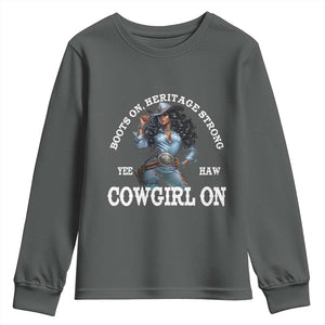 Boots On Heritage Strong Cowgirl On Youth Sweatshirt African American Black Cowgirl TS11 Dark Heather Print Your Wear