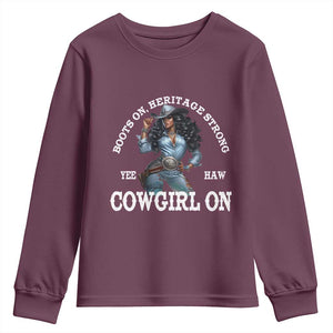 Boots On Heritage Strong Cowgirl On Youth Sweatshirt African American Black Cowgirl TS11 Maroon Print Your Wear