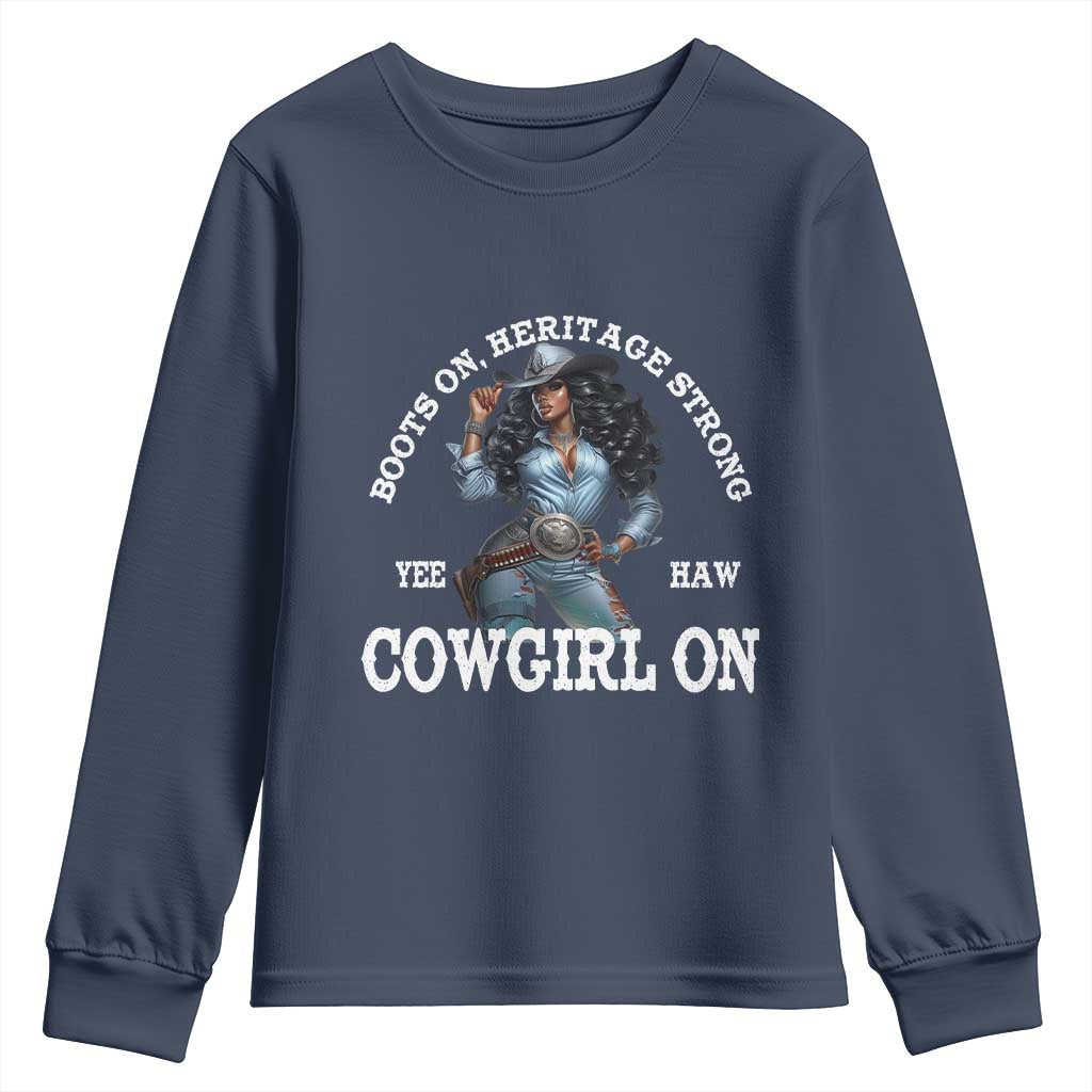 Boots On Heritage Strong Cowgirl On Youth Sweatshirt African American Black Cowgirl TS11 Navy Print Your Wear