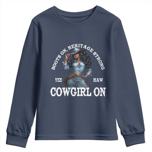 Boots On Heritage Strong Cowgirl On Youth Sweatshirt African American Black Cowgirl TS11 Navy Print Your Wear