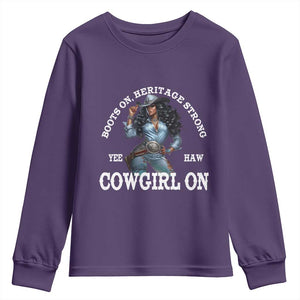 Boots On Heritage Strong Cowgirl On Youth Sweatshirt African American Black Cowgirl TS11 Purple Print Your Wear