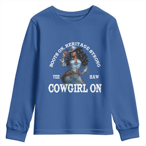 Boots On Heritage Strong Cowgirl On Youth Sweatshirt African American Black Cowgirl TS11 Royal Blue Print Your Wear