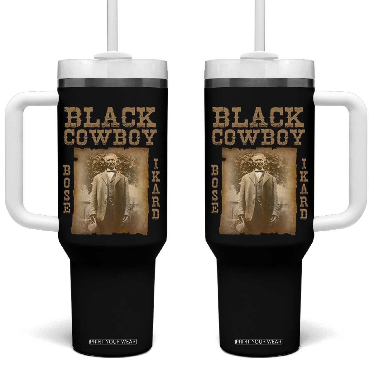 Bose Ikard Tumbler With Handle Black Cowboy Western Legend Vintage TS02 One Size: 40 oz Black Print Your Wear