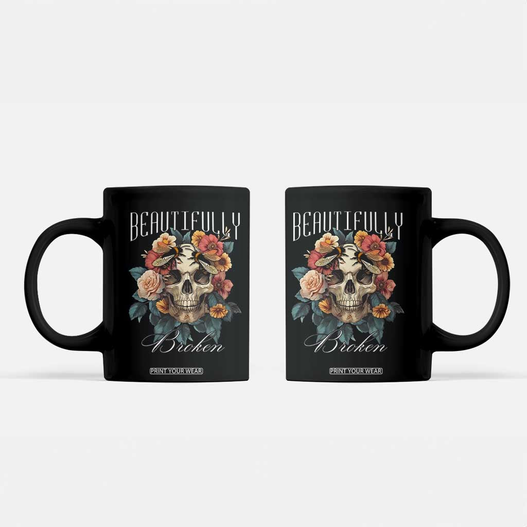 Botanical Skull Coffee Mug Beautifully Broken Cottagecore TS02 Black Print Your Wear