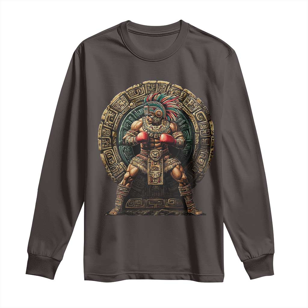 Boxing Mexico Long Sleeve Shirt Aztec Warrior Mexican Dad Gifts TS10 Dark Chocolate Print Your Wear