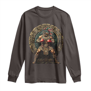 Boxing Mexico Long Sleeve Shirt Aztec Warrior Mexican Dad Gifts TS10 Dark Chocolate Print Your Wear