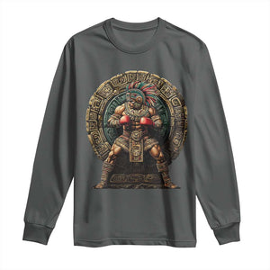 Boxing Mexico Long Sleeve Shirt Aztec Warrior Mexican Dad Gifts TS10 Dark Heather Print Your Wear