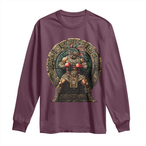 Boxing Mexico Long Sleeve Shirt Aztec Warrior Mexican Dad Gifts TS10 Maroon Print Your Wear