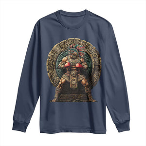Boxing Mexico Long Sleeve Shirt Aztec Warrior Mexican Dad Gifts TS10 Navy Print Your Wear