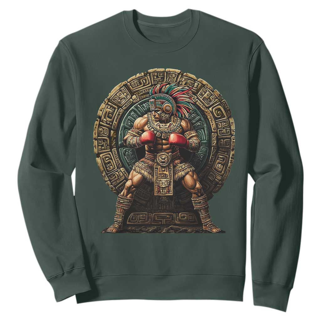 Boxing Mexico Sweatshirt Aztec Warrior Mexican Dad Gifts TS10 Dark Forest Green Print Your Wear