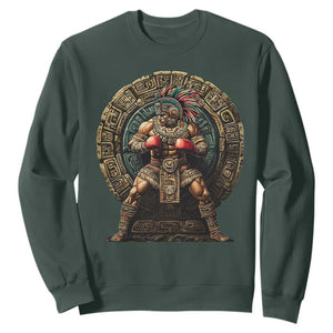 Boxing Mexico Sweatshirt Aztec Warrior Mexican Dad Gifts TS10 Dark Forest Green Print Your Wear