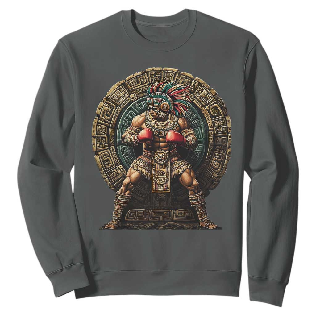 Boxing Mexico Sweatshirt Aztec Warrior Mexican Dad Gifts TS10 Dark Heather Print Your Wear