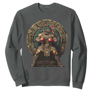 Boxing Mexico Sweatshirt Aztec Warrior Mexican Dad Gifts TS10 Dark Heather Print Your Wear