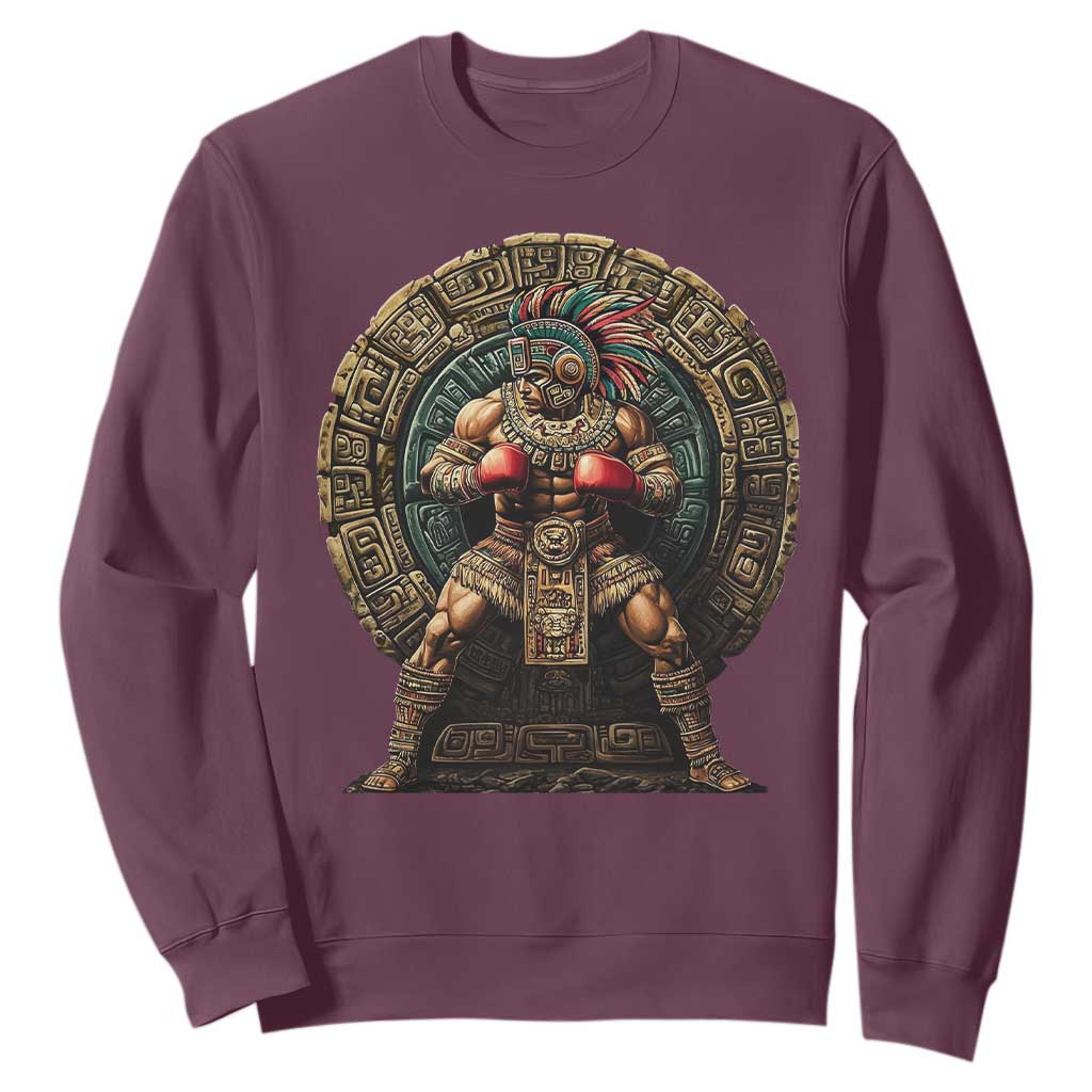 Boxing Mexico Sweatshirt Aztec Warrior Mexican Dad Gifts TS10 Maroon Print Your Wear