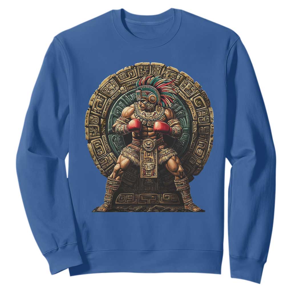 Boxing Mexico Sweatshirt Aztec Warrior Mexican Dad Gifts TS10 Royal Blue Print Your Wear