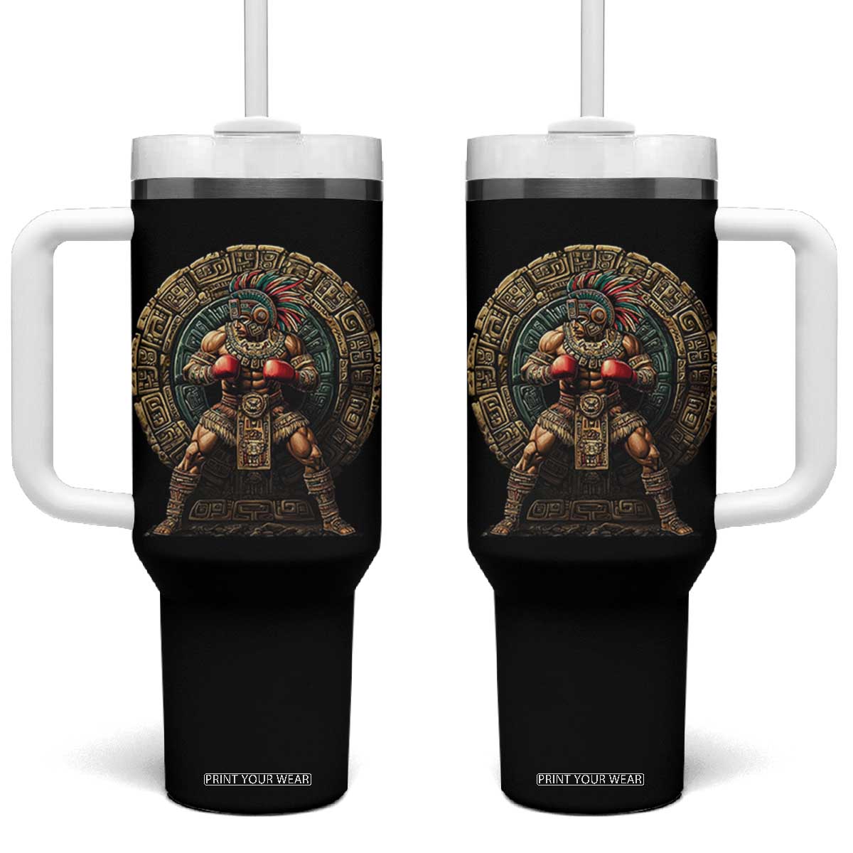 Boxing Mexico Tumbler With Handle Aztec Warrior Mexican Dad Gifts TS10 One Size: 40 oz Black Print Your Wear