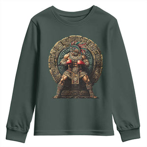 Boxing Mexico Youth Sweatshirt Aztec Warrior Mexican Dad Gifts TS10 Dark Forest Green Print Your Wear