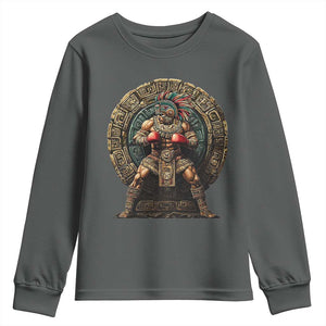 Boxing Mexico Youth Sweatshirt Aztec Warrior Mexican Dad Gifts TS10 Dark Heather Print Your Wear