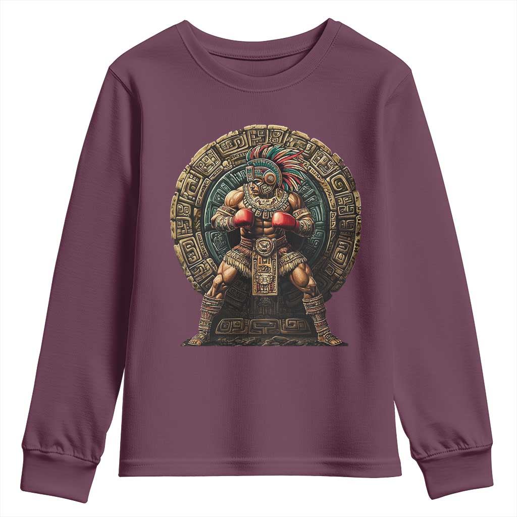 Boxing Mexico Youth Sweatshirt Aztec Warrior Mexican Dad Gifts TS10 Maroon Print Your Wear