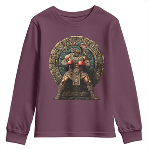 Boxing Mexico Youth Sweatshirt Aztec Warrior Mexican Dad Gifts TS10 Maroon Print Your Wear
