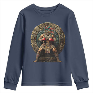 Boxing Mexico Youth Sweatshirt Aztec Warrior Mexican Dad Gifts TS10 Navy Print Your Wear
