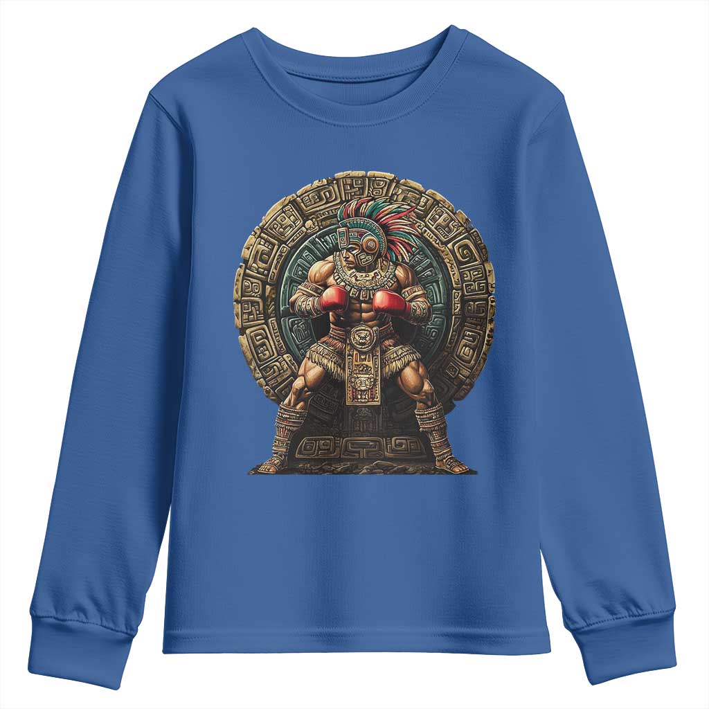Boxing Mexico Youth Sweatshirt Aztec Warrior Mexican Dad Gifts TS10 Royal Blue Print Your Wear