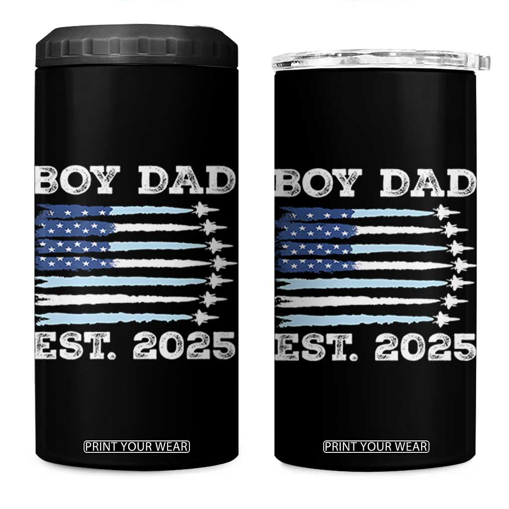 Boy Dad Est 2025 4 in 1 Can Cooler Tumbler Newborn Daddy Father Baby Boy Son USA Flag Fighter Jets TS10 One Size: 16 oz Black Print Your Wear