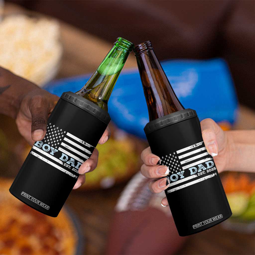 Boy Dad Est 2025 4 in 1 Can Cooler Tumbler Newborn Daddy Father Baby Boy Son USA Flag TS10 Print Your Wear