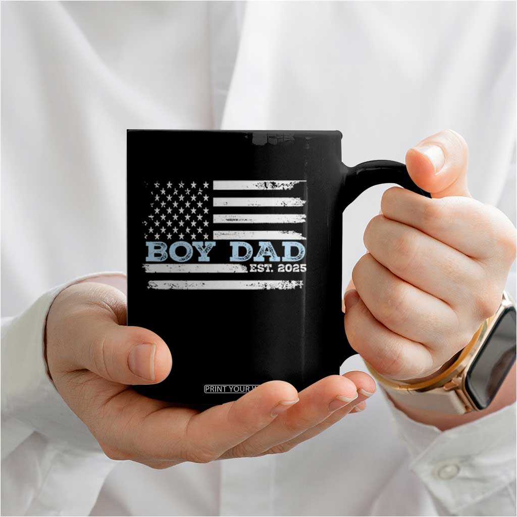 Boy Dad Est 2025 Coffee Mug Newborn Daddy Father Baby Boy Son USA Flag TS10 Print Your Wear