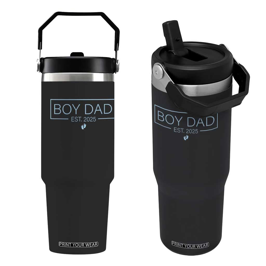 Boy Dad Est 2025 Flip Straw Tumbler Newborn Daddy Father Baby Boy Son Expect Baby TS10 One Size: 30 oz Black Print Your Wear
