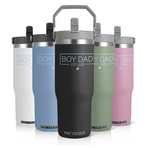 Boy Dad Est 2025 Flip Straw Tumbler Newborn Daddy Father Baby Boy Son Expect Baby TS10 Print Your Wear