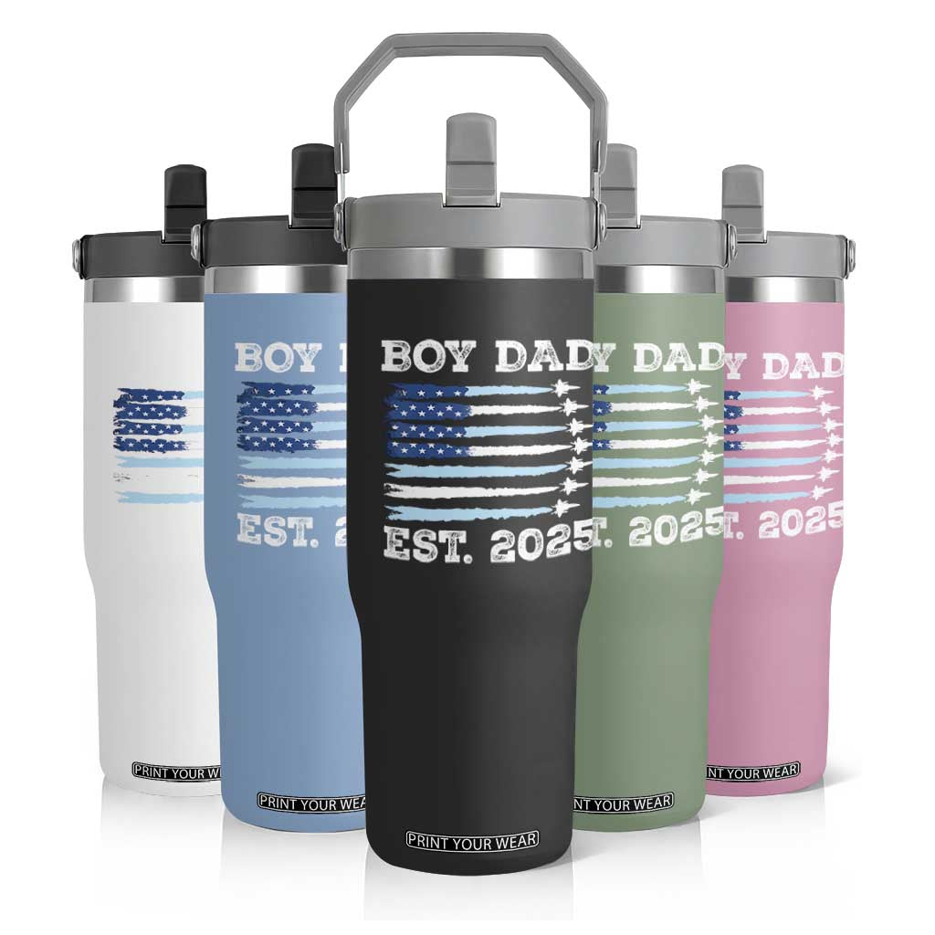 Boy Dad Est 2025 Flip Straw Tumbler Newborn Daddy Father Baby Boy Son USA Flag Fighter Jets TS10 Print Your Wear
