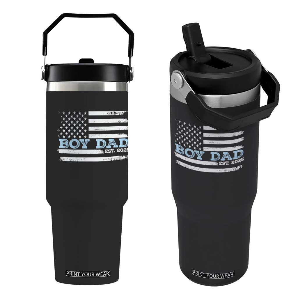 Boy Dad Est 2025 Flip Straw Tumbler Newborn Daddy Father Baby Boy Son USA Flag TS10 One Size: 30 oz Black Print Your Wear