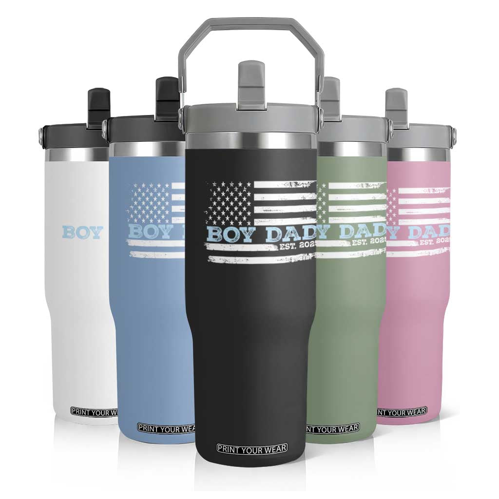 Boy Dad Est 2025 Flip Straw Tumbler Newborn Daddy Father Baby Boy Son USA Flag TS10 Print Your Wear